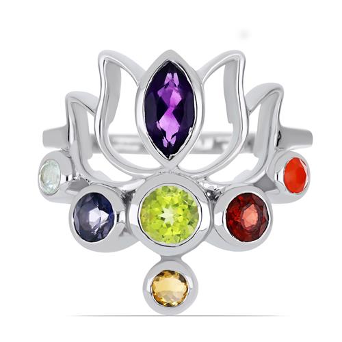 BUY REAL CHAKRA STONES RING IN 925 SILVER